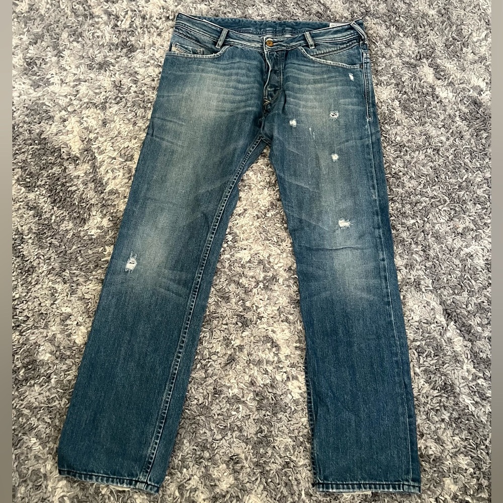 Diesel Poiak Men’s Distressed Blue Straight Jeans Sz W34 L32